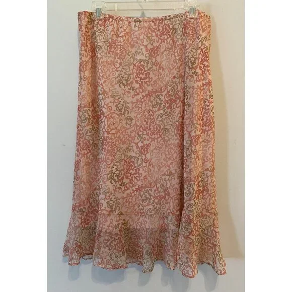 Sangria 2 pc Skirt Set Midi Ruffled Sheer Lined & Short Sleeve Top Size 10 - Picture 4 of 16